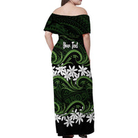 Personalised Cook Islands Palmerston Family Matching Off Shoulder Maxi Dress and Hawaiian Shirt Tiare Maori Polynesian Waves Tattoo
