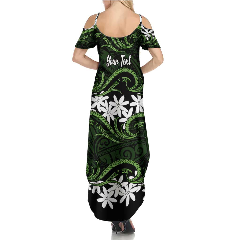 Personalised Cook Islands Palmerston Family Matching Summer Maxi Dress and Hawaiian Shirt Tiare Maori Polynesian Waves Tattoo