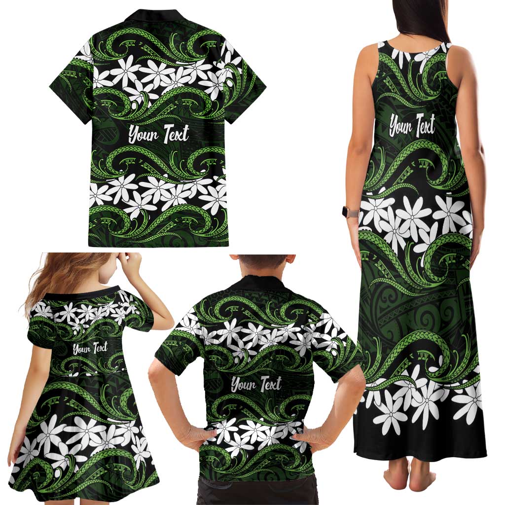 Personalised Cook Islands Palmerston Family Matching Tank Maxi Dress and Hawaiian Shirt Tiare Maori Polynesian Waves Tattoo
