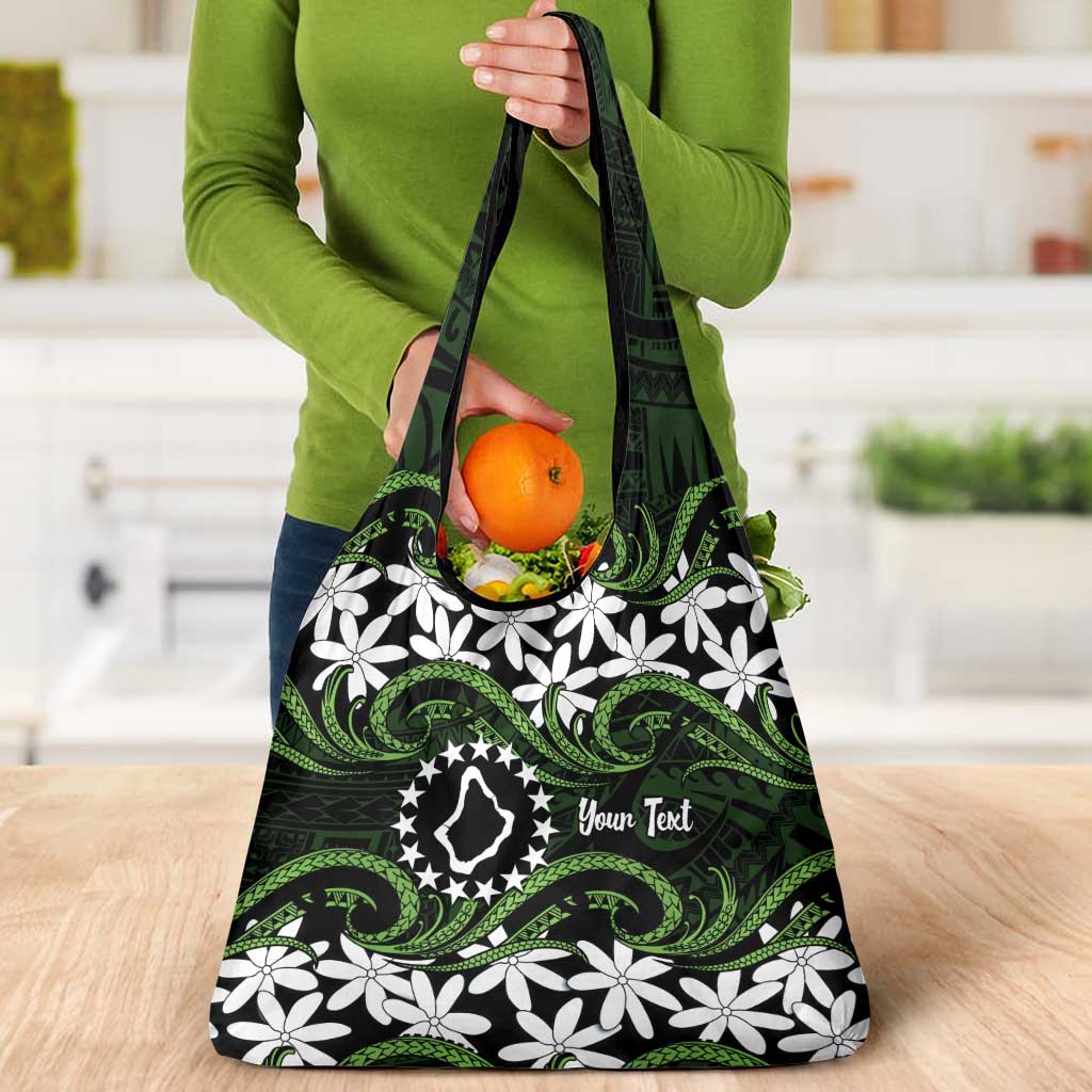 Personalised Cook Islands Palmerston Grocery Bag Tiare Maori Polynesian Waves Tattoo