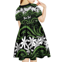 Personalised Cook Islands Palmerston Kid Short Sleeve Dress Tiare Maori Polynesian Waves Tattoo LT14 - Polynesian Pride