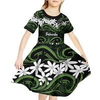 Personalised Cook Islands Palmerston Kid Short Sleeve Dress Tiare Maori Polynesian Waves Tattoo LT14 - Polynesian Pride