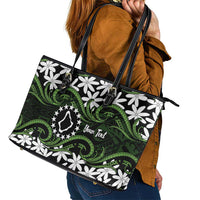 Personalised Cook Islands Palmerston Leather Tote Bag Tiare Maori Polynesian Waves Tattoo