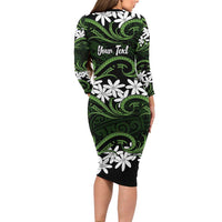 Personalised Cook Islands Palmerston Long Sleeve Bodycon Dress Tiare Maori Polynesian Waves Tattoo