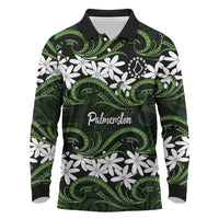 Personalised Cook Islands Palmerston Long Sleeve Polo Shirt Tiare Maori Polynesian Waves Tattoo LT14 Green - Polynesian Pride