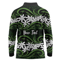 Personalised Cook Islands Palmerston Long Sleeve Polo Shirt Tiare Maori Polynesian Waves Tattoo LT14 - Polynesian Pride
