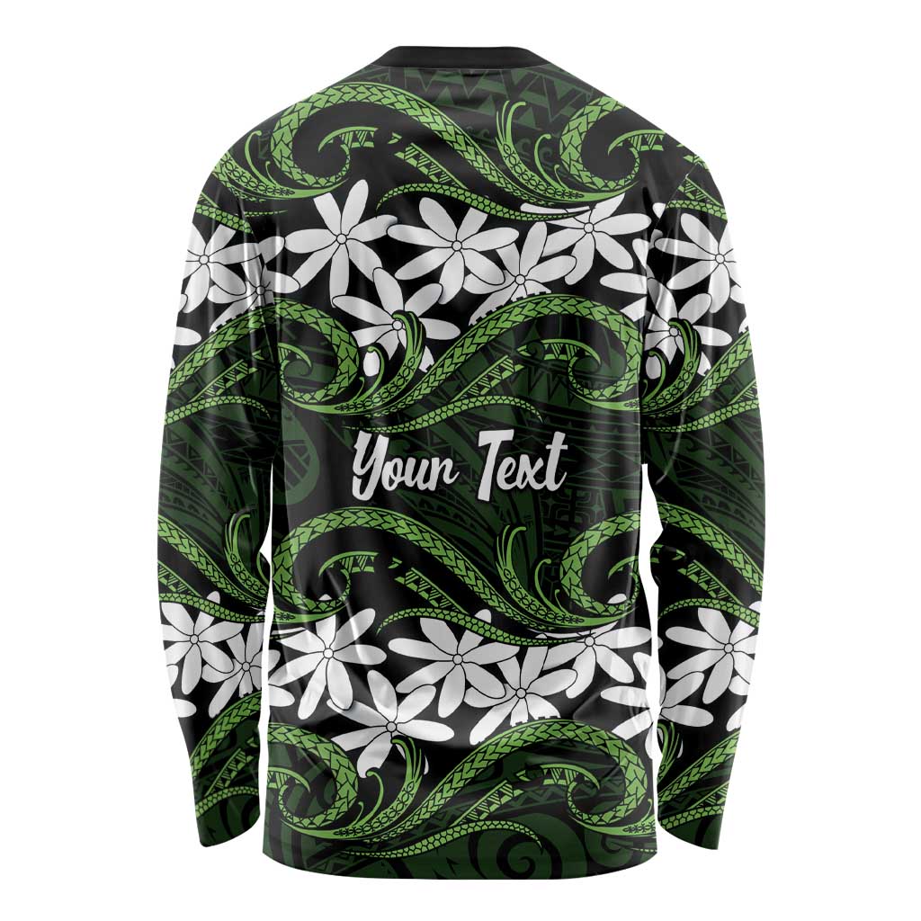 Personalised Cook Islands Palmerston Long Sleeve Shirt Tiare Maori Polynesian Waves Tattoo