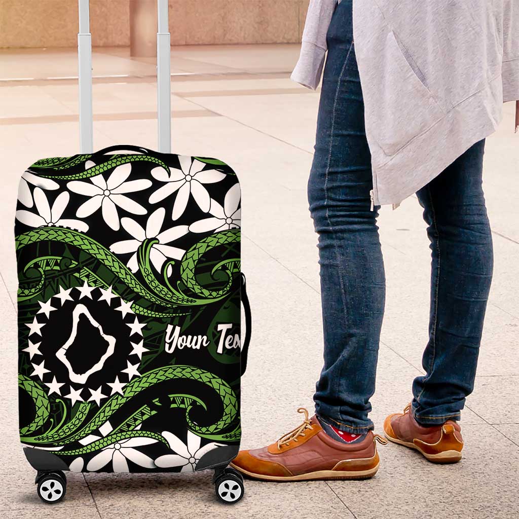 Personalised Cook Islands Palmerston Luggage Cover Tiare Maori Polynesian Waves Tattoo