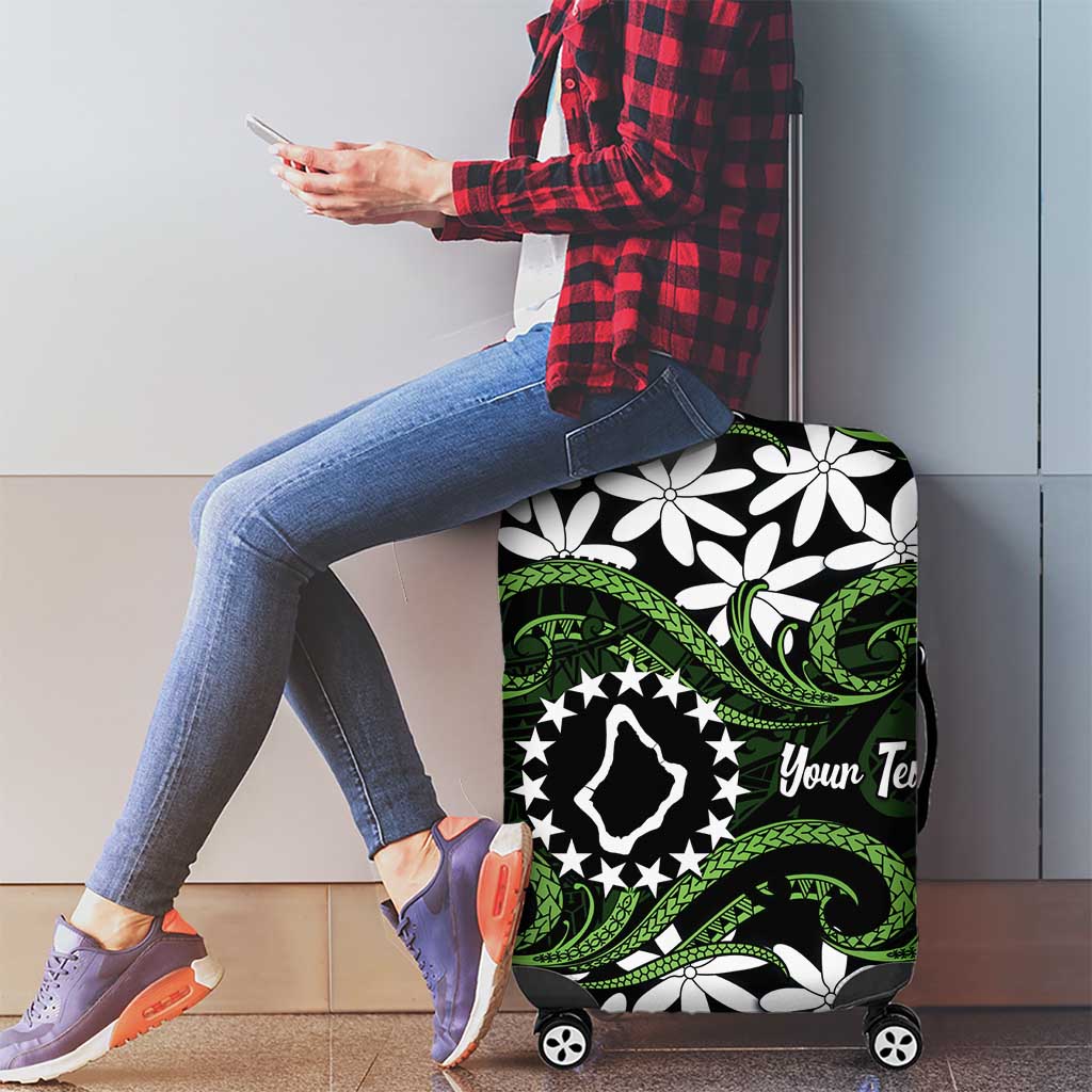 Personalised Cook Islands Palmerston Luggage Cover Tiare Maori Polynesian Waves Tattoo