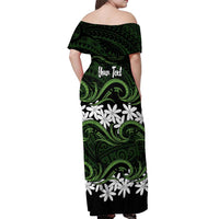 Personalised Cook Islands Palmerston Off Shoulder Maxi Dress Tiare Maori Polynesian Waves Tattoo LT14 - Polynesian Pride