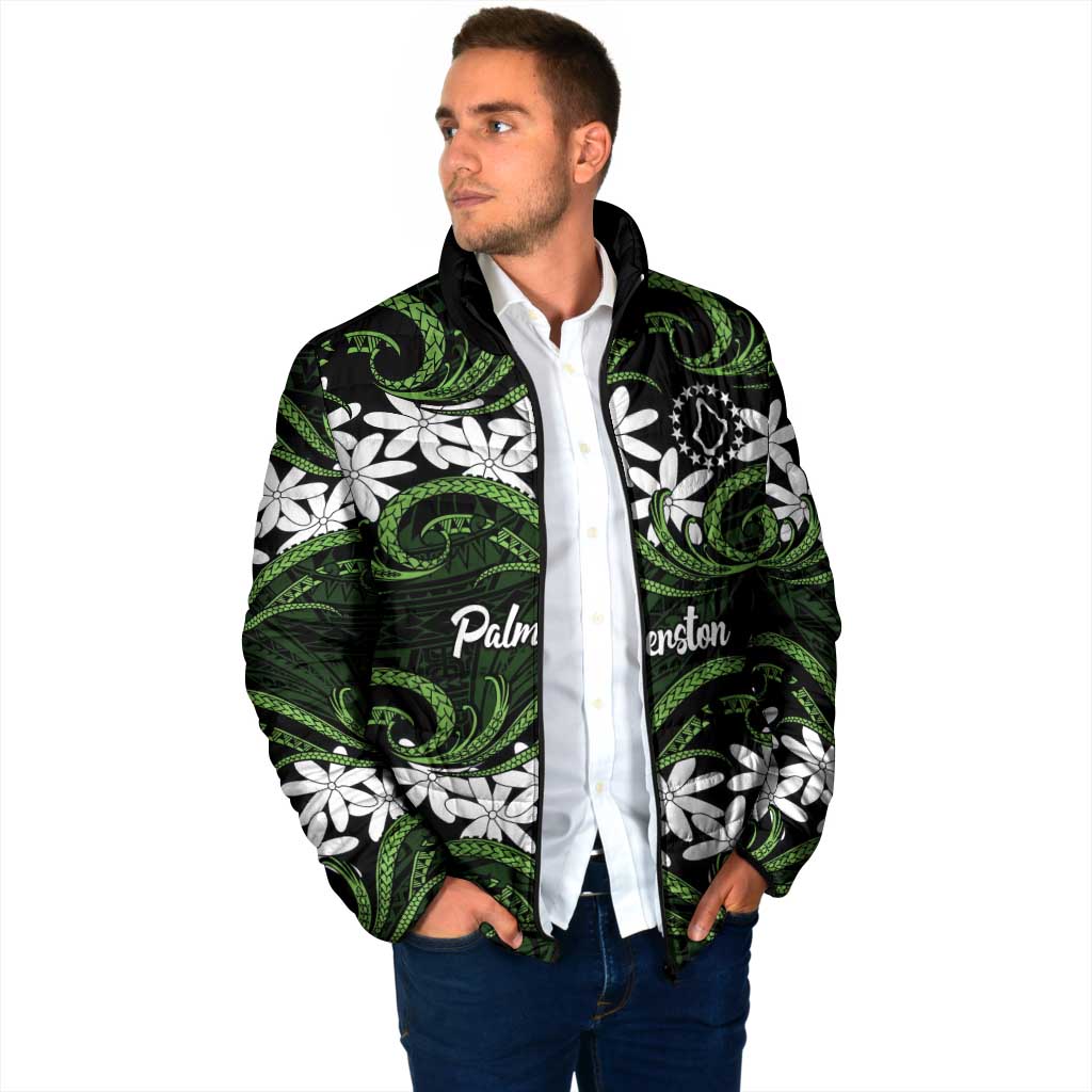 Personalised Cook Islands Palmerston Padded Jacket Tiare Maori Polynesian Waves Tattoo