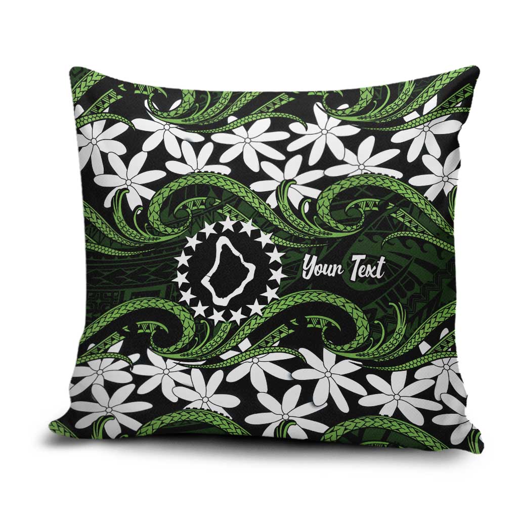 Personalised Cook Islands Palmerston Pillow Cover Tiare Maori Polynesian Waves Tattoo
