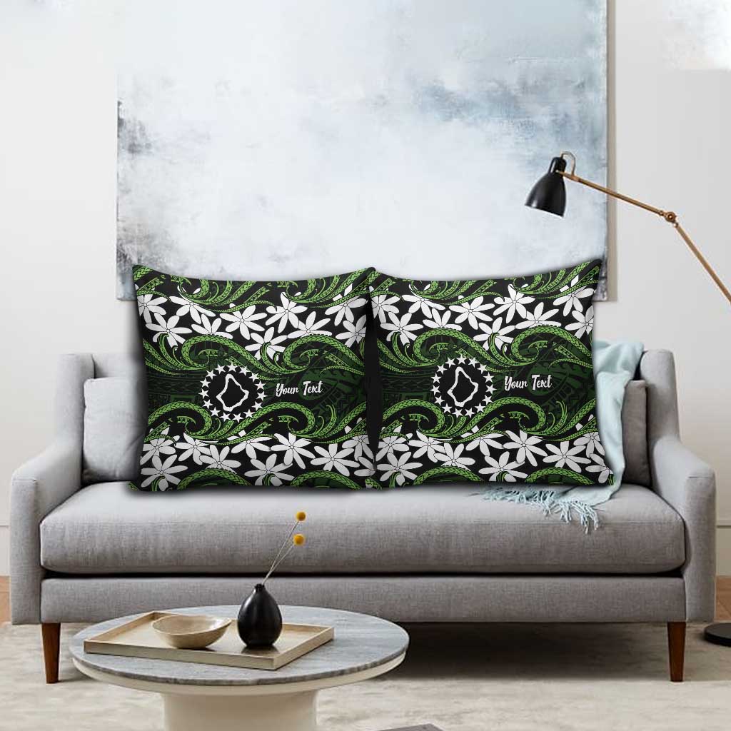 Personalised Cook Islands Palmerston Pillow Cover Tiare Maori Polynesian Waves Tattoo