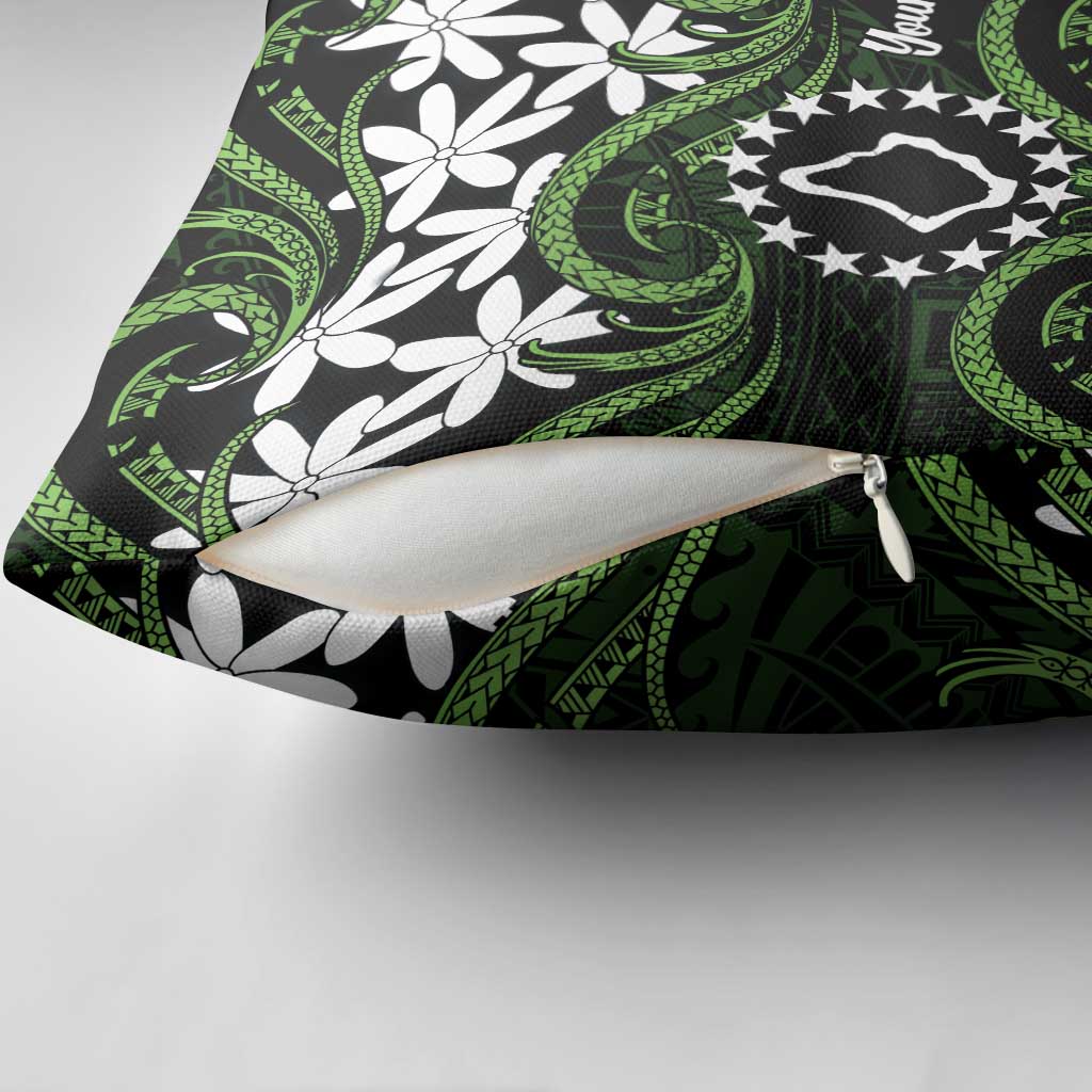 Personalised Cook Islands Palmerston Pillow Cover Tiare Maori Polynesian Waves Tattoo