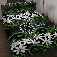 Personalised Cook Islands Palmerston Quilt Bed Set Tiare Maori Polynesian Waves Tattoo LT14 Green - Polynesian Pride