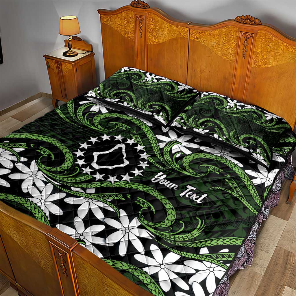 Personalised Cook Islands Palmerston Quilt Bed Set Tiare Maori Polynesian Waves Tattoo LT14 - Polynesian Pride
