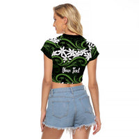 Personalised Cook Islands Palmerston Raglan Cropped T Shirt Tiare Maori Polynesian Waves Tattoo