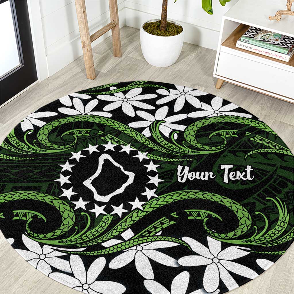 Personalised Cook Islands Palmerston Round Carpet Tiare Maori Polynesian Waves Tattoo LT14 Green - Polynesian Pride