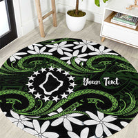 Personalised Cook Islands Palmerston Round Carpet Tiare Maori Polynesian Waves Tattoo LT14 Green - Polynesian Pride