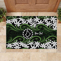 Personalised Cook Islands Palmerston Rubber Doormat Tiare Maori Polynesian Waves Tattoo LT14 Green - Polynesian Pride