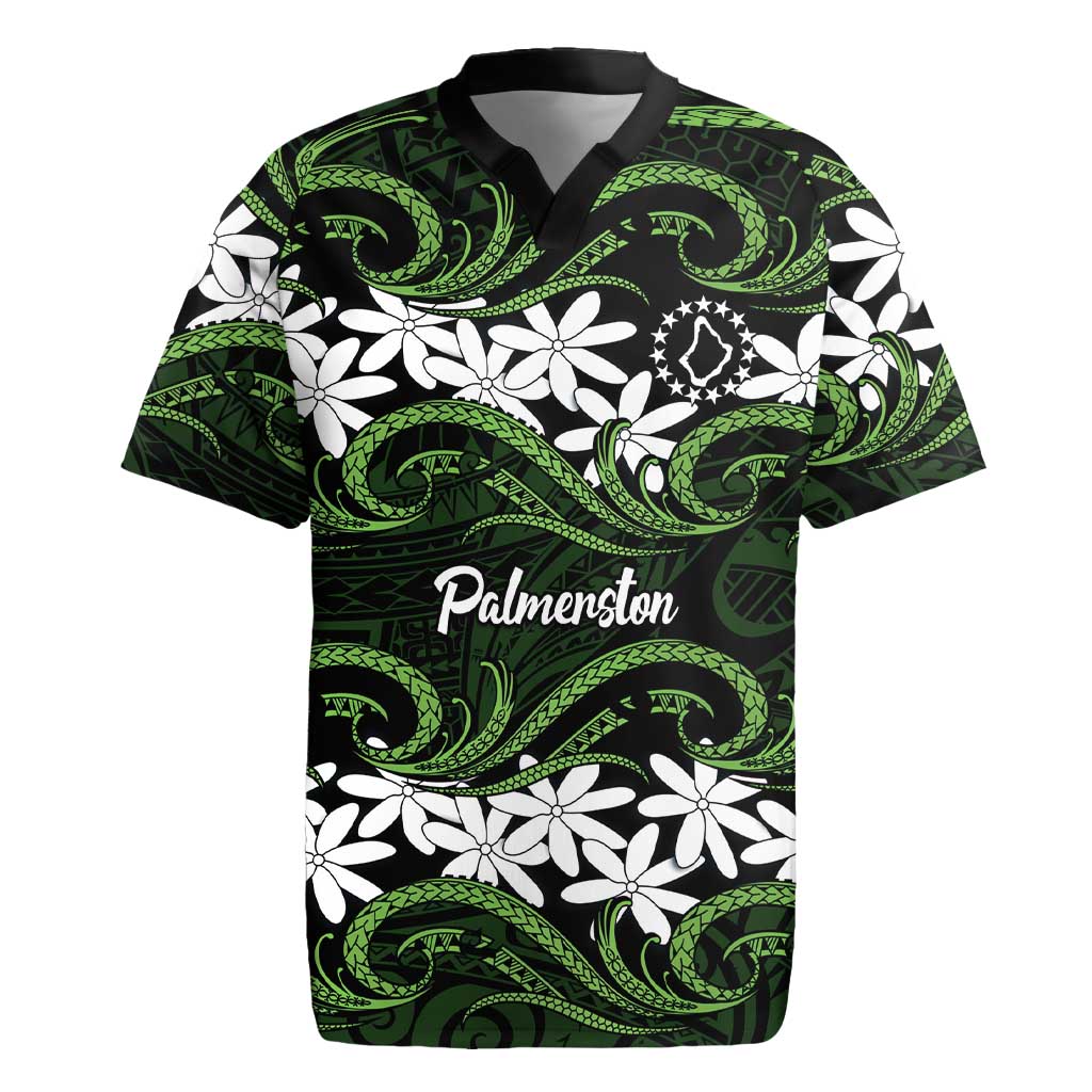 Personalised Cook Islands Palmerston Rugby Jersey Tiare Maori Polynesian Waves Tattoo