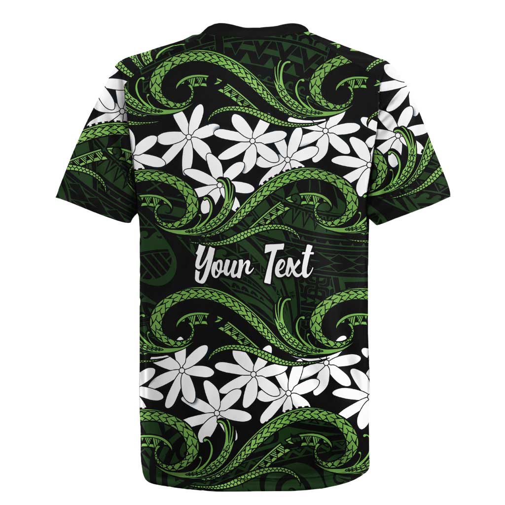 Personalised Cook Islands Palmerston Rugby Jersey Tiare Maori Polynesian Waves Tattoo