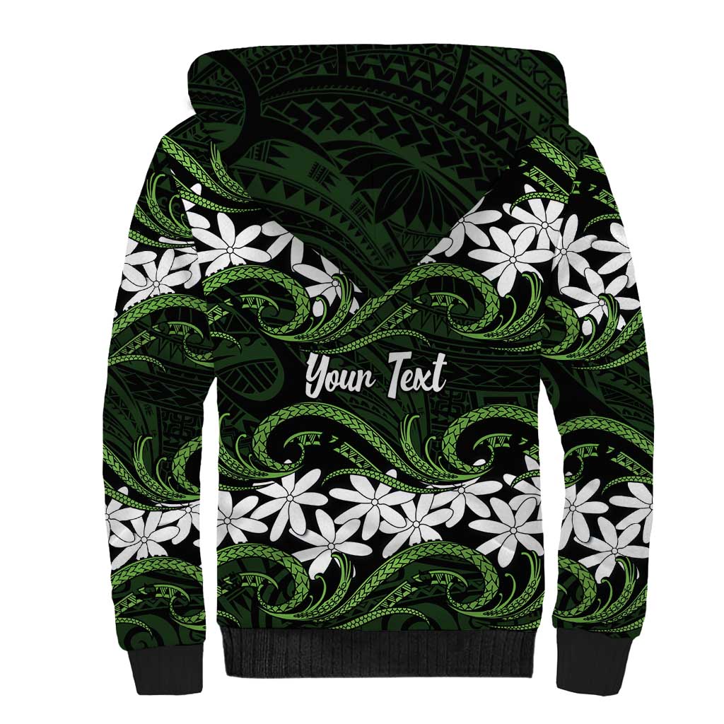 Personalised Cook Islands Palmerston Sherpa Hoodie Tiare Maori Polynesian Waves Tattoo
