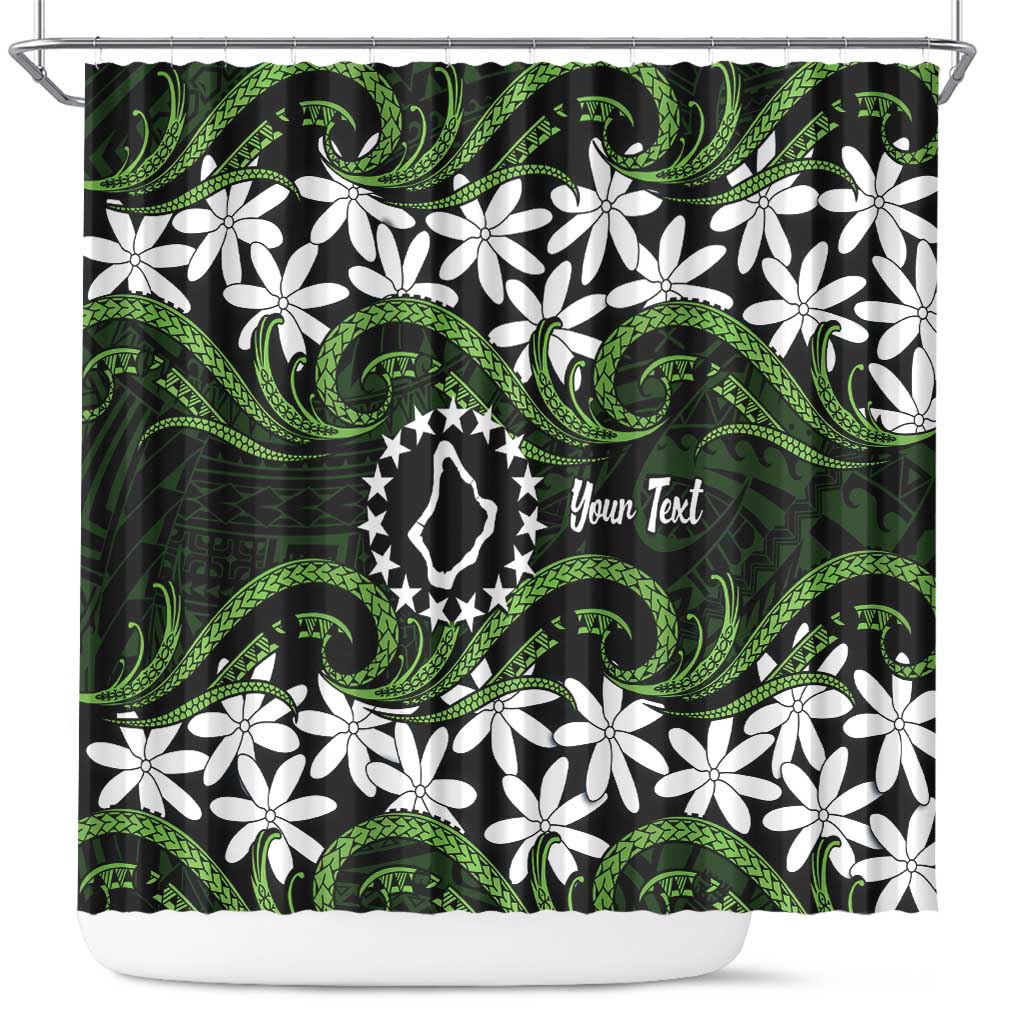 Personalised Cook Islands Palmerston Shower Curtain Tiare Maori Polynesian Waves Tattoo