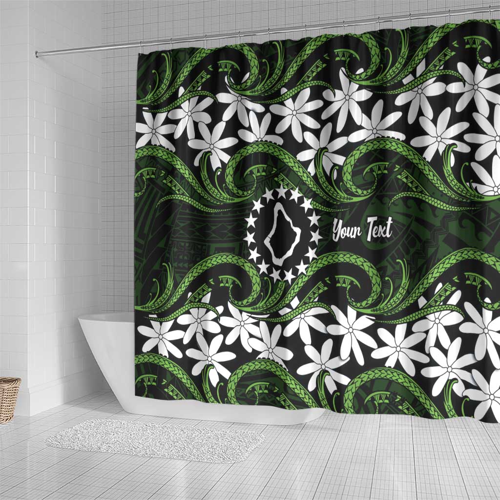Personalised Cook Islands Palmerston Shower Curtain Tiare Maori Polynesian Waves Tattoo