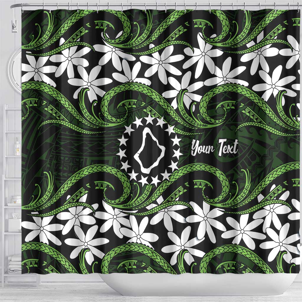 Personalised Cook Islands Palmerston Shower Curtain Tiare Maori Polynesian Waves Tattoo