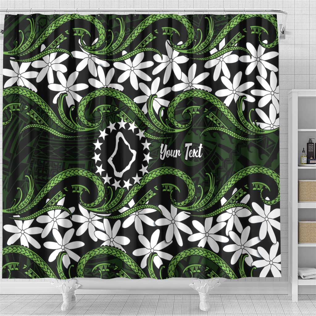 Personalised Cook Islands Palmerston Shower Curtain Tiare Maori Polynesian Waves Tattoo