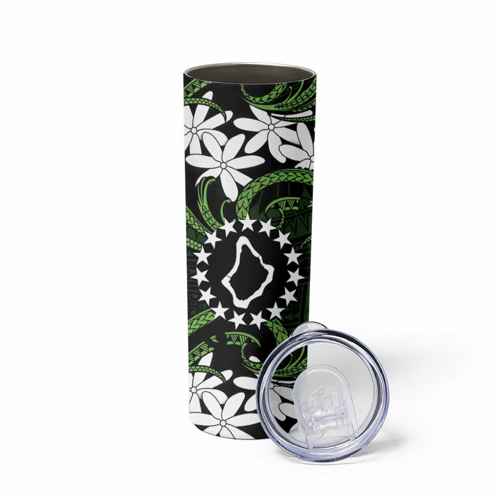 Personalised Cook Islands Palmerston Skinny Tumbler Tiare Maori Polynesian Waves Tattoo