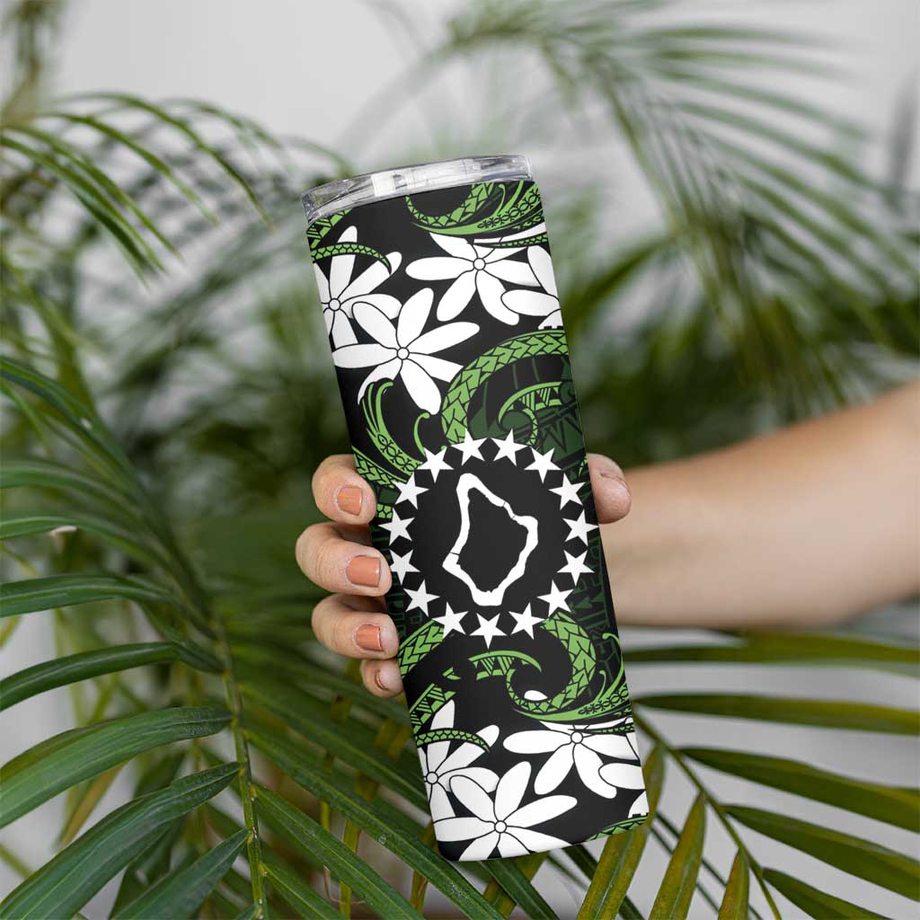 Personalised Cook Islands Palmerston Skinny Tumbler Tiare Maori Polynesian Waves Tattoo