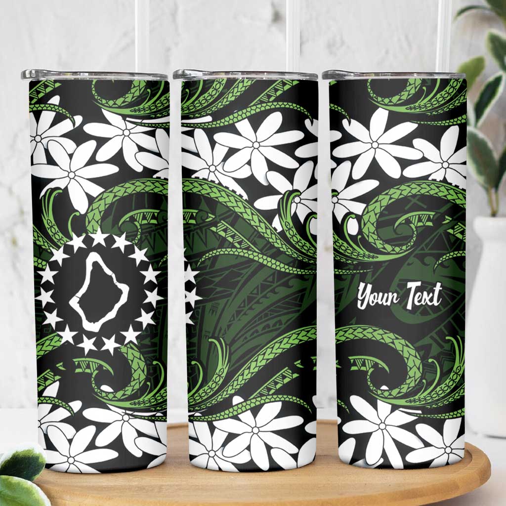 Personalised Cook Islands Palmerston Skinny Tumbler Tiare Maori Polynesian Waves Tattoo