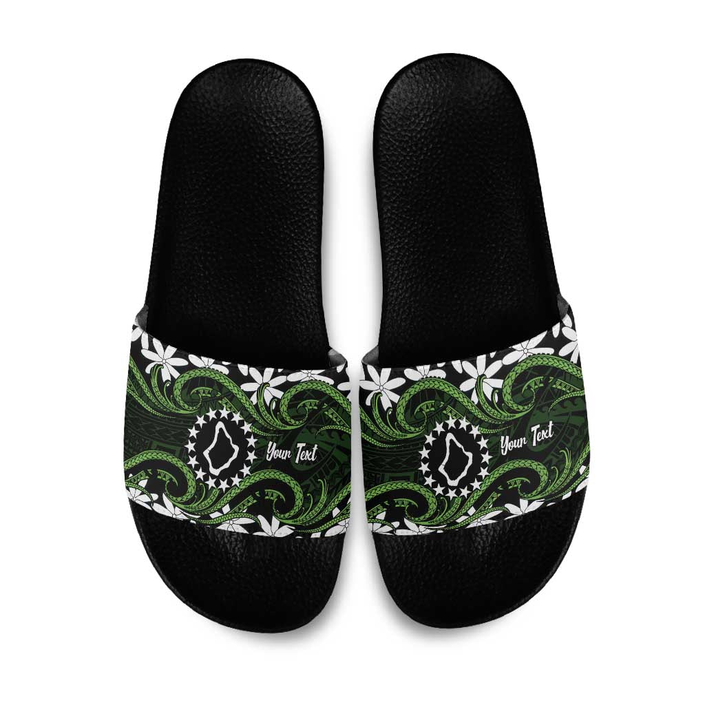 Personalised Cook Islands Palmerston Slide Sandals Tiare Maori Polynesian Waves Tattoo