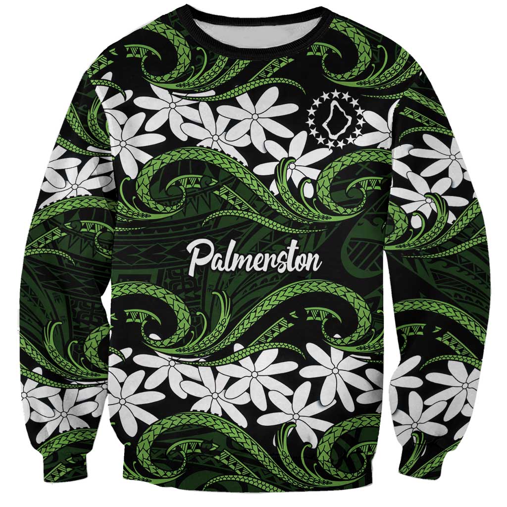 Personalised Cook Islands Palmerston Sweatshirt Tiare Maori Polynesian Waves Tattoo