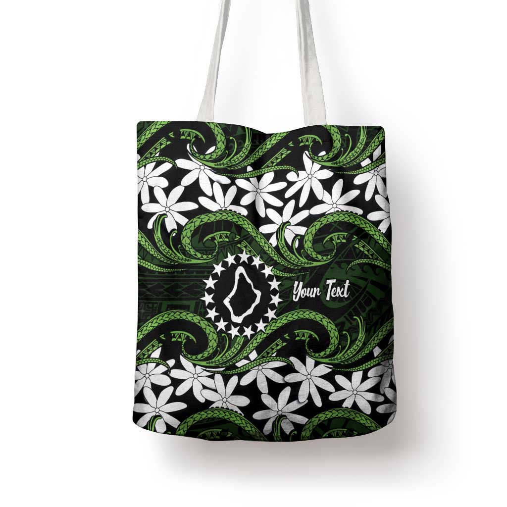 Personalised Cook Islands Palmerston Tote Bag Tiare Maori Polynesian Waves Tattoo