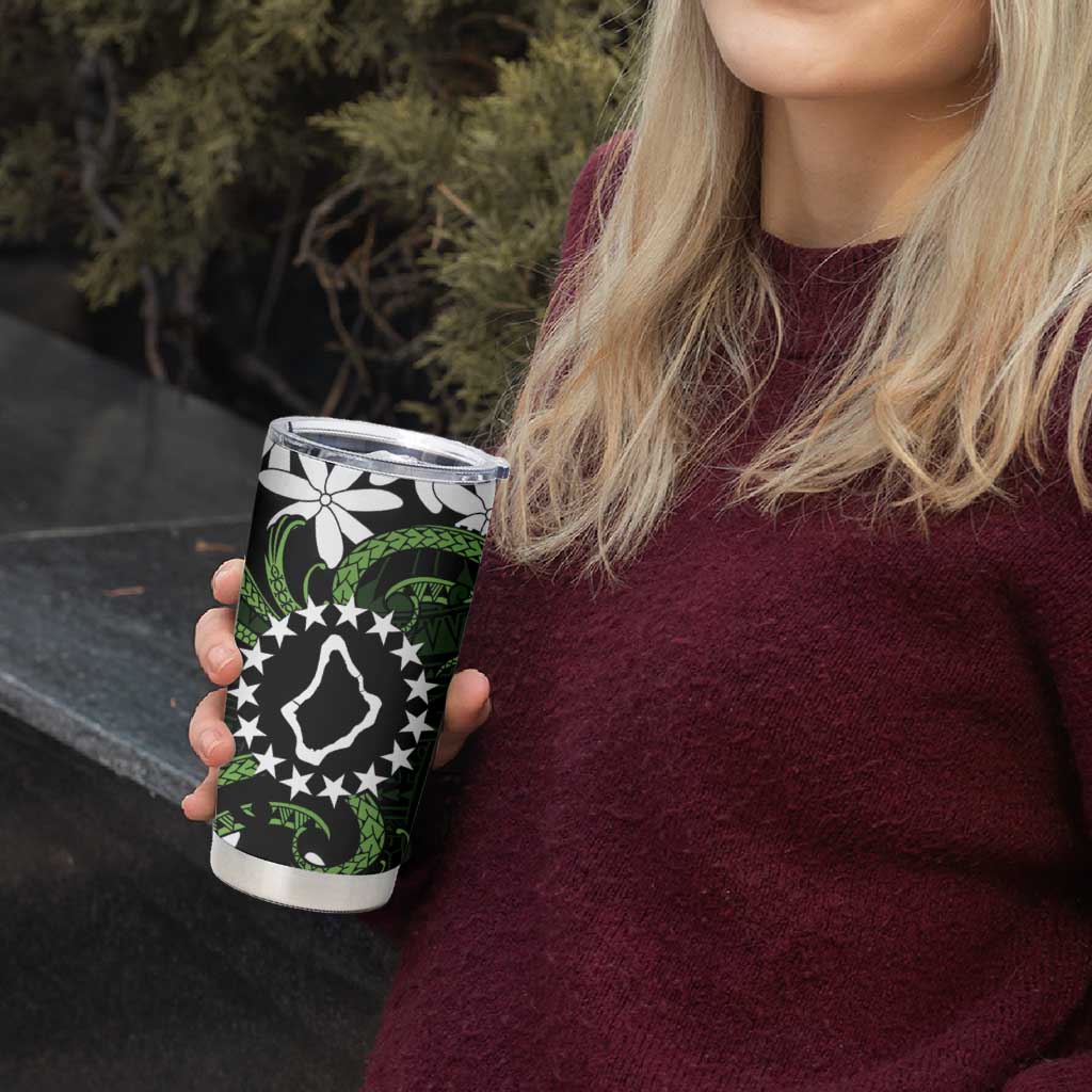 Personalised Cook Islands Palmerston Tumbler Cup Tiare Maori Polynesian Waves Tattoo