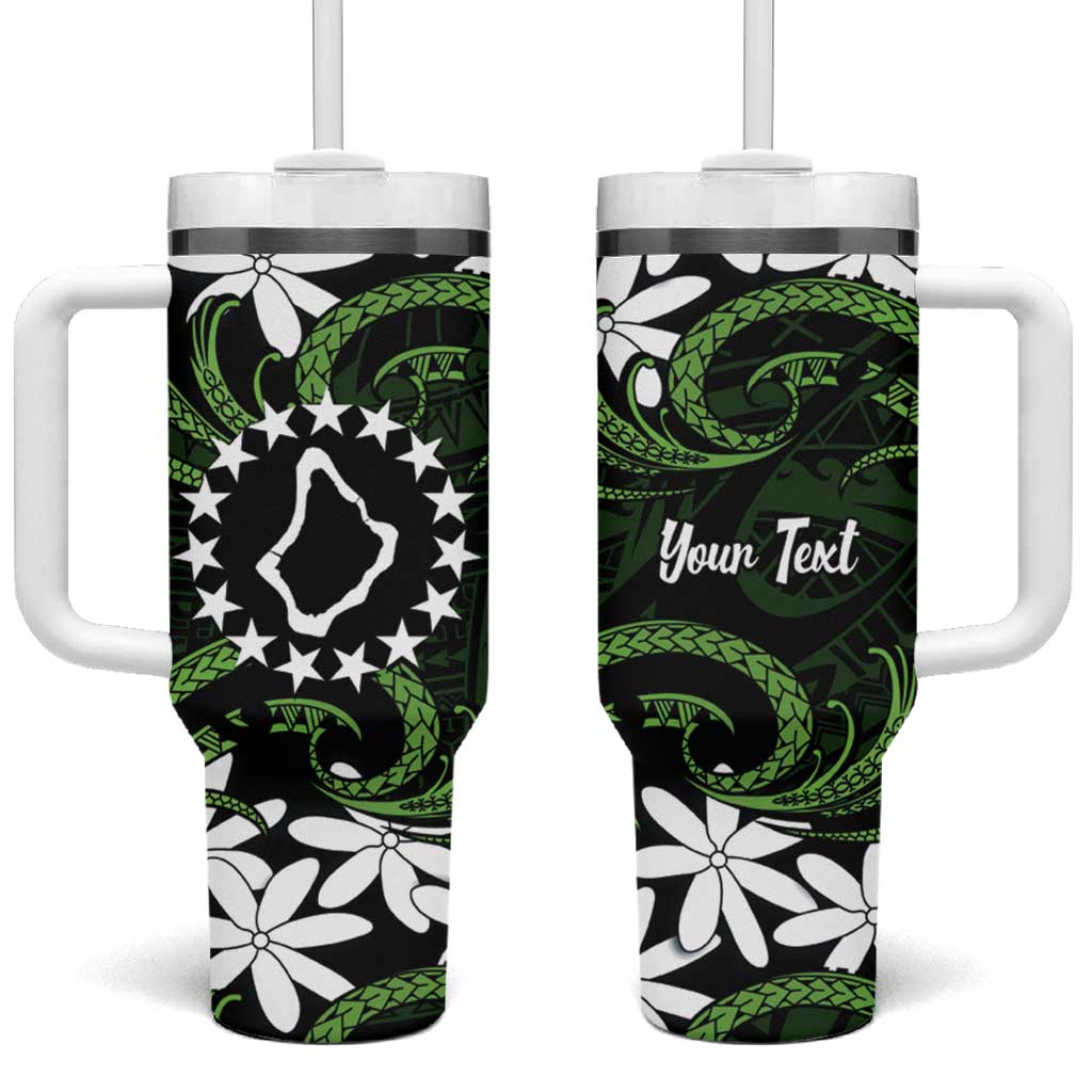 Personalised Cook Islands Palmerston Tumbler With Handle Tiare Maori Polynesian Waves Tattoo