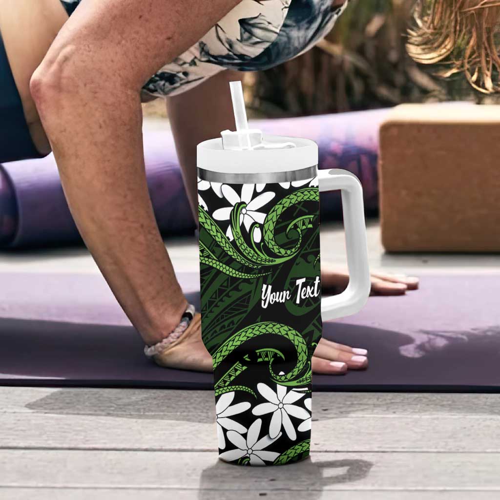 Personalised Cook Islands Palmerston Tumbler With Handle Tiare Maori Polynesian Waves Tattoo