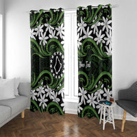 Personalised Cook Islands Palmerston Window Curtain Tiare Maori Polynesian Waves Tattoo LT14 With Grommets Green - Polynesian Pride