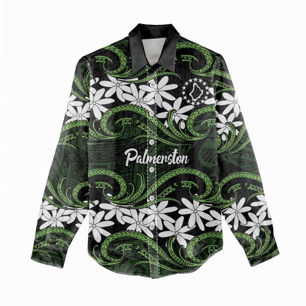 Personalised Cook Islands Palmerston Women Casual Shirt Tiare Maori Polynesian Waves Tattoo