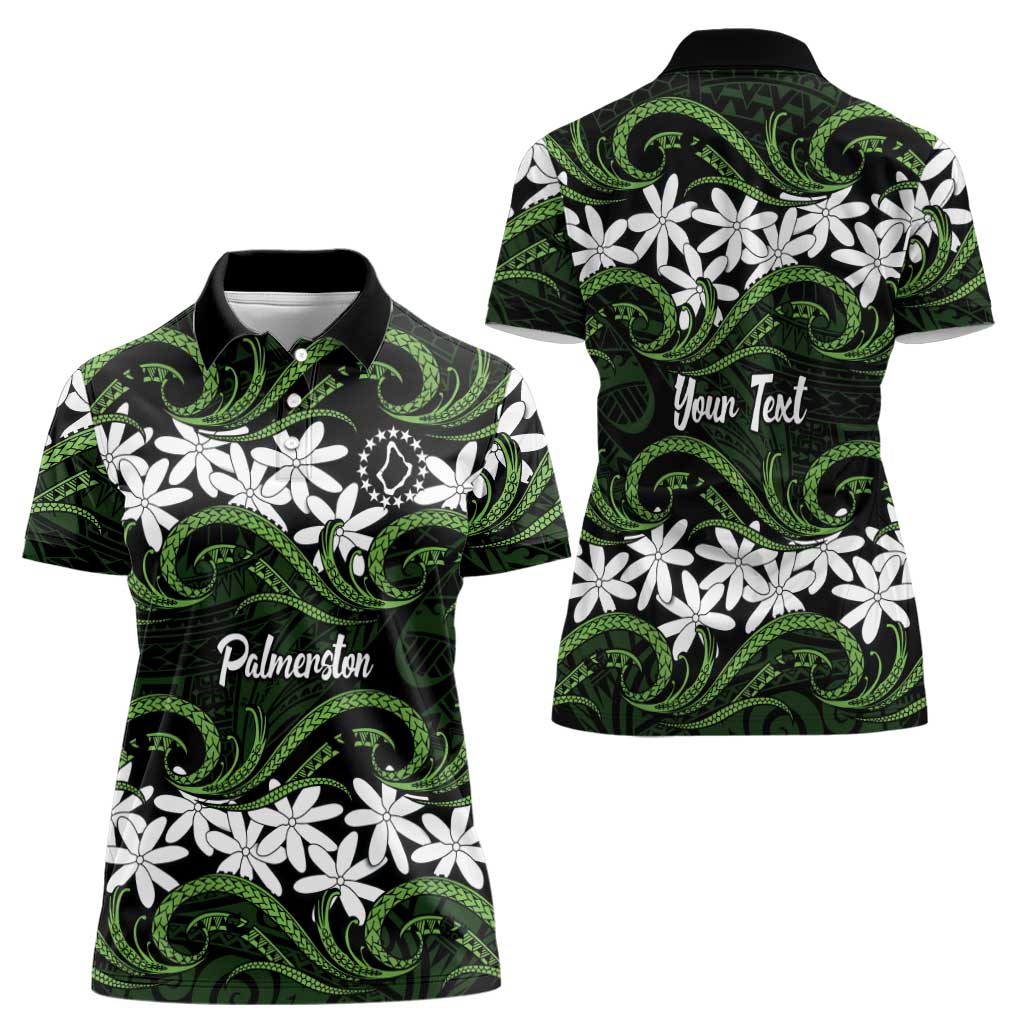Personalised Cook Islands Palmerston Women Polo Shirt Tiare Maori Polynesian Waves Tattoo