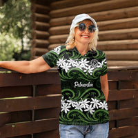 Personalised Cook Islands Palmerston Women Polo Shirt Tiare Maori Polynesian Waves Tattoo