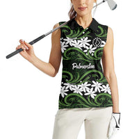 Personalised Cook Islands Palmerston Women Sleeveless Polo Shirt Tiare Maori Polynesian Waves Tattoo
