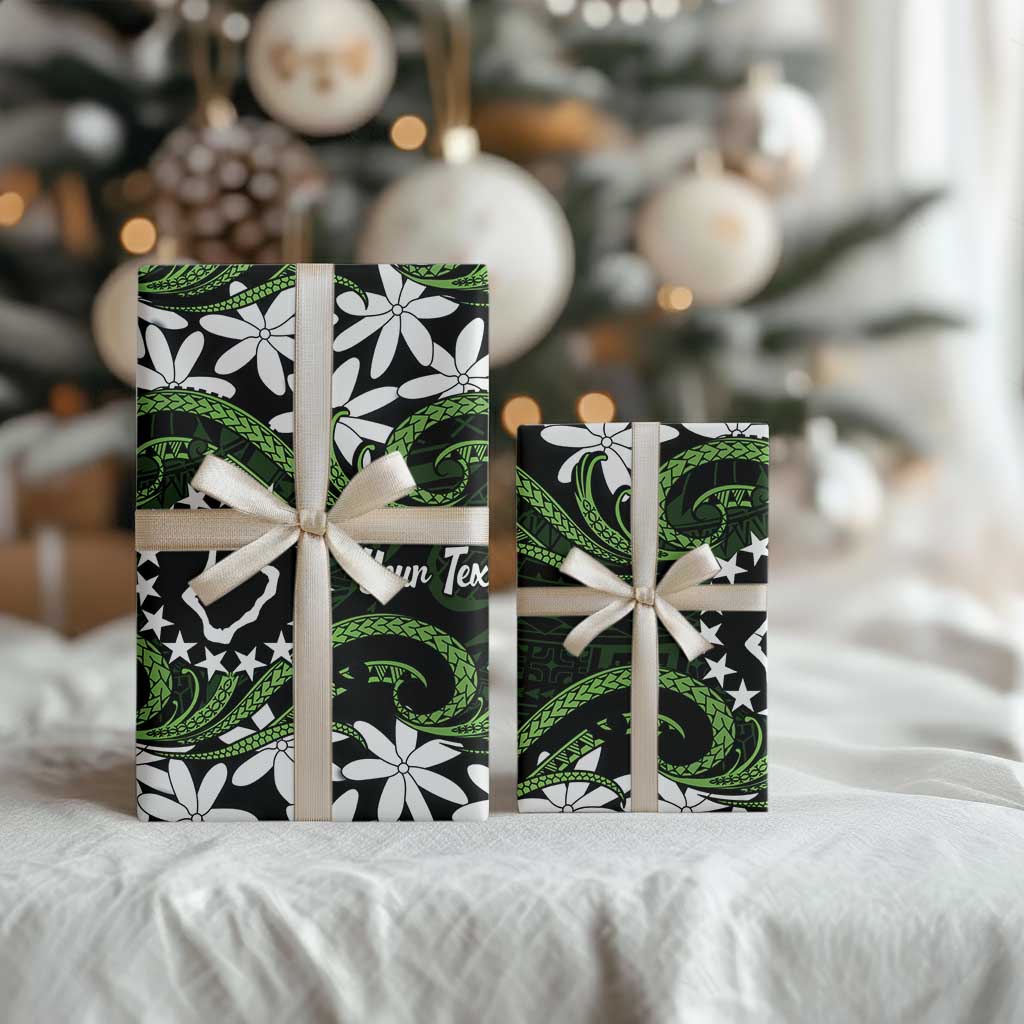 Personalised Cook Islands Palmerston Wrapping Paper Tiare Maori Polynesian Waves Tattoo LT14 - Polynesian Pride