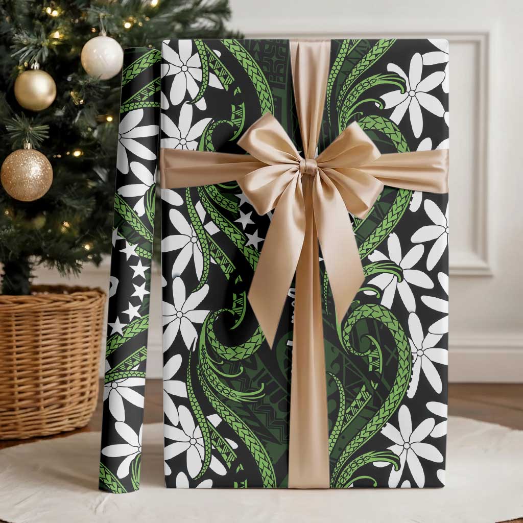 Personalised Cook Islands Palmerston Wrapping Paper Tiare Maori Polynesian Waves Tattoo LT14 - Polynesian Pride