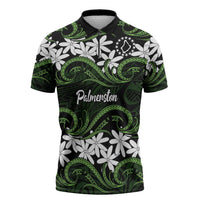 Personalised Cook Islands Palmerston Zipper Polo Shirt Tiare Maori Polynesian Waves Tattoo