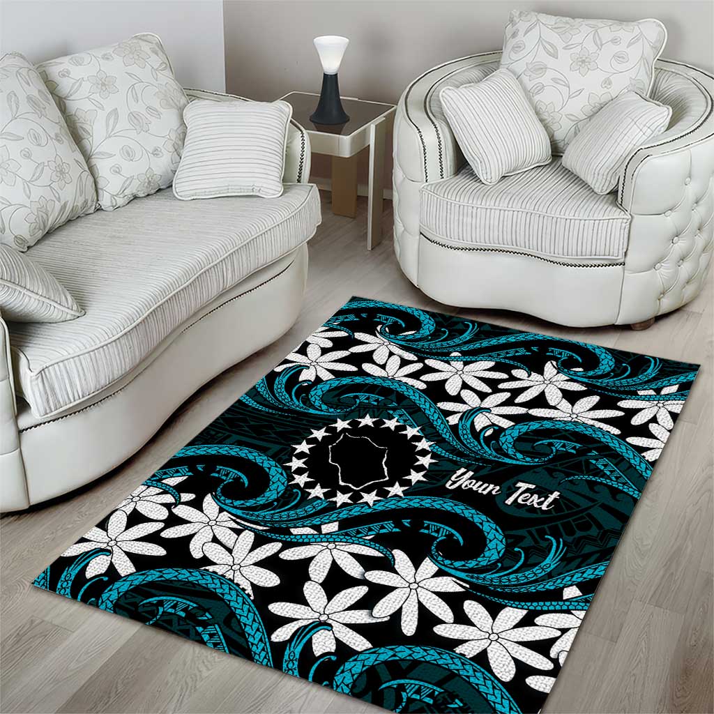 Personalised Cook Islands Penrhyn Atoll Area Rug Tiare Maori Polynesian Waves Tattoo