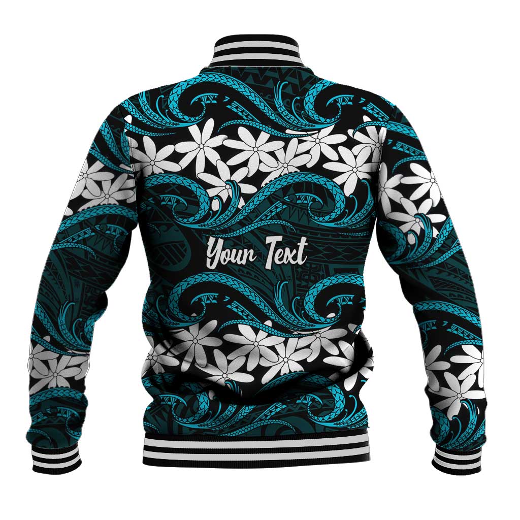 Personalised Cook Islands Penrhyn Atoll Baseball Jacket Tiare Maori Polynesian Waves Tattoo LT14 - Polynesian Pride